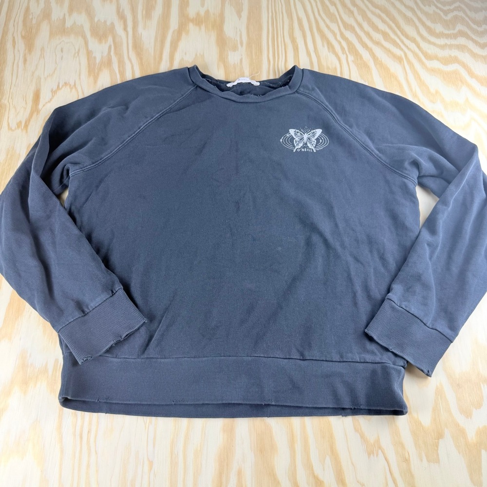 Y2K O'Neill Womens Butterfly Celestial Graphic Raglan Sweatshirt Navy Blue Large